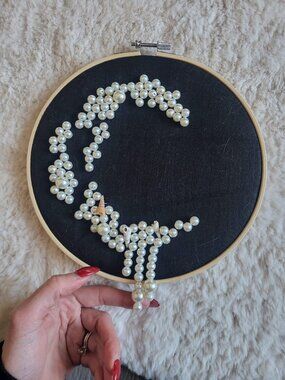 Wall Art on Embroidery Hoop 9" / "Pale, Pale Moon"